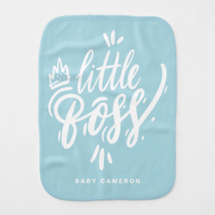 Little Boss Calligraphy with Crown Aqua Blue Baby Burp Cloth