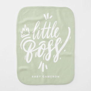 Little Boss Calligraphy with Crown Mint Green Baby Burp Cloth