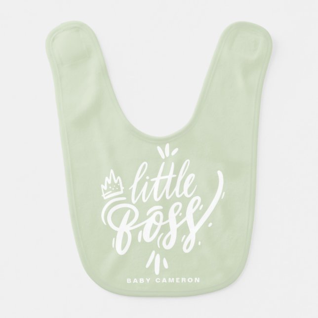 Little Boss Modern Calligraphy Quote Mint Green Baby Bib (Front)