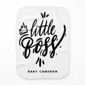 Little Boss Modern Calligraphy with Crown Black Baby Burp Cloth