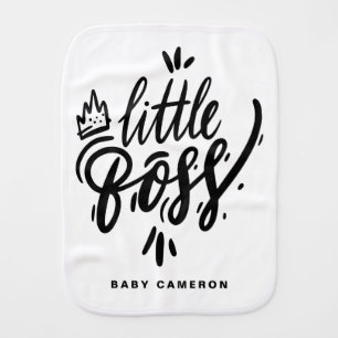 Little Boss Modern Calligraphy with Crown Black Baby Burp Cloth