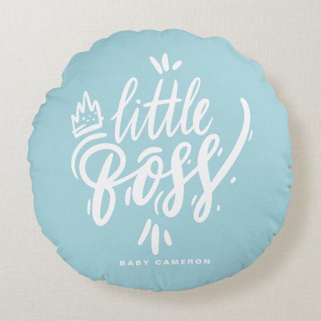 Little Boss Quote Modern Calligraphy Aqua Blue Round Pillow (Front)