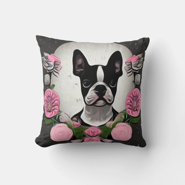Little Boston Terrier Throw Pillow (Front)