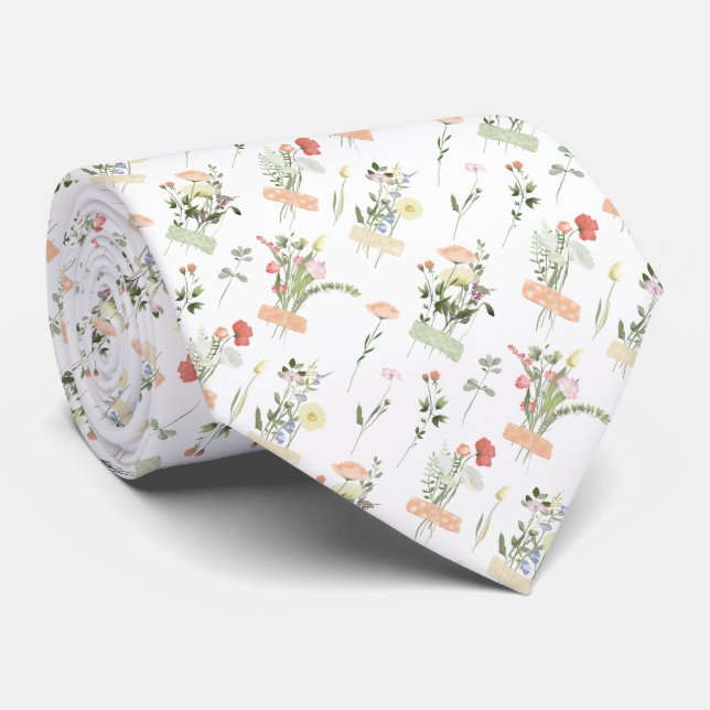 Little Bouquets of Wildflowers Taped to Paper Neck Tie (Rolled)