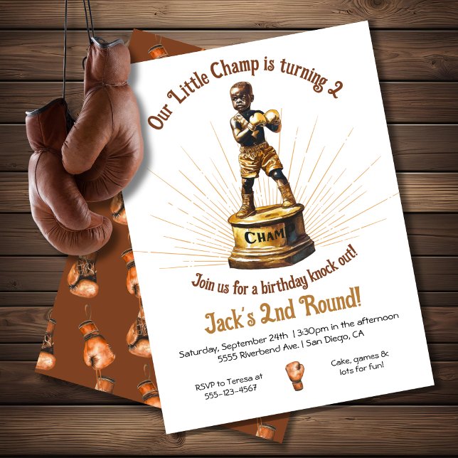 Little Boxing Black Champ Statue Birthday Invitation (Creator Uploaded)