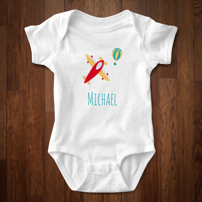 Little Boy Airplane and Balloon with First Name Baby Bodysuit (Creator Uploaded)