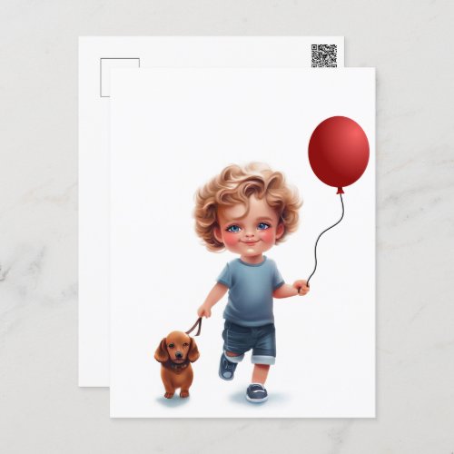 Little Boy and Dachshund Postcard Art