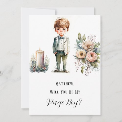 Little Boy and Floral Will You Be My Page Boy Invitation