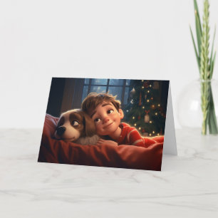 Little Boy and Puppy Christmas Card