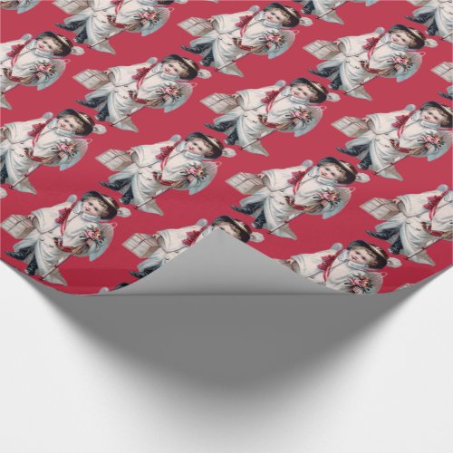 Little Boy Angel Christmas Vintage Wrapping Paper