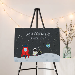 Little Boy Astronaut on Moon, First Name Space Foam Board