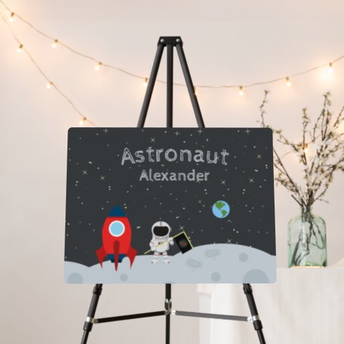 Little Boy Astronaut on Moon First Name Space Foam Board