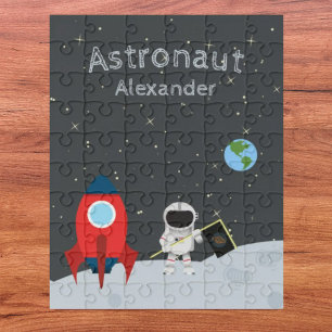 Little Boy Astronaut on Moon, First Name Space Jigsaw Puzzle