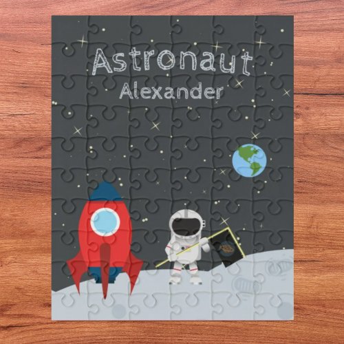 Little Boy Astronaut on Moon First Name Space Jigsaw Puzzle