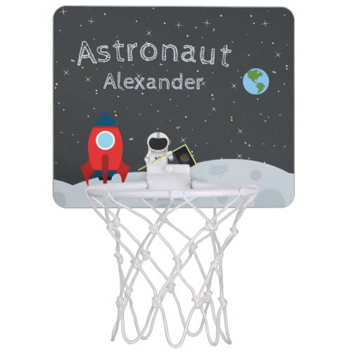  Little Boy Astronaut on Moon First Name Space Mini Basketball Hoop