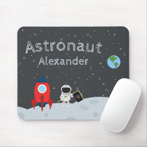 Little Boy Astronaut on Moon First Name Space Mouse Pad