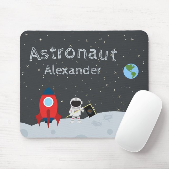 Little Boy Astronaut on Moon, First Name Space Mouse Pad (With Mouse)