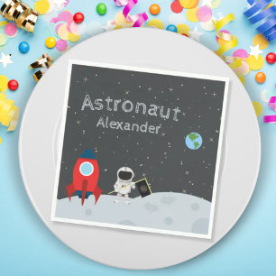 Little Boy Astronaut on Moon, First Name Space Napkins