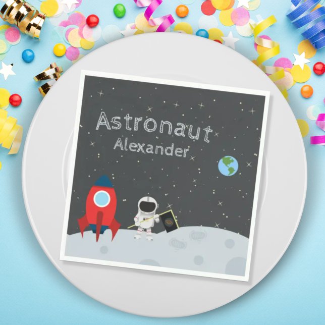 Little Boy Astronaut on Moon, First Name Space Napkins (Creator Uploaded)