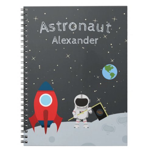  Little Boy Astronaut on Moon First Name Space Notebook