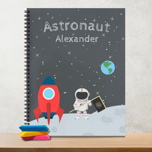  Little Boy Astronaut on Moon First Name Space Notebook