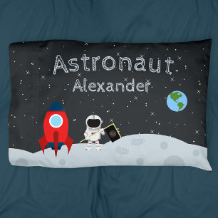 Little Boy Astronaut on Moon, First Name Space Pillow Case