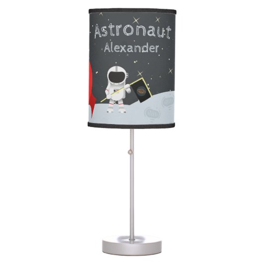 Little Boy Astronaut on Moon, First Name Space Table Lamp (Front)