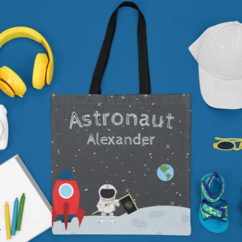 Little Boy Astronaut on Moon First Name Space Tote Bag