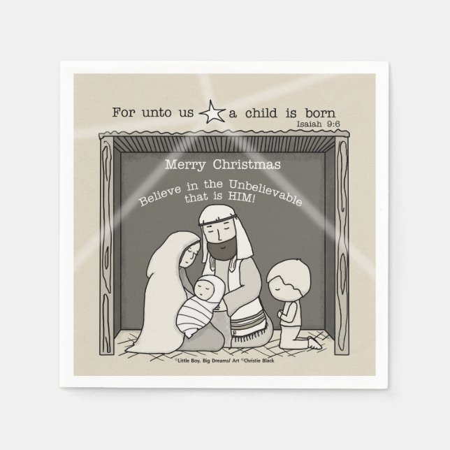 Little Boy at the Manger-Merry Christmas Napkins (Front)
