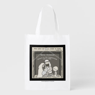 Little Boy at the Manger-Merry Christmas Reusable Grocery Bag