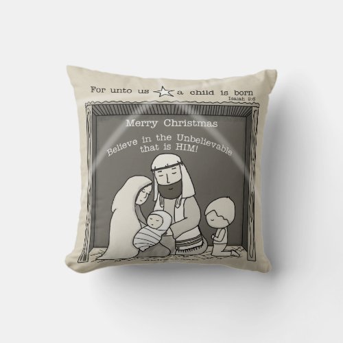 Little Boy at the Manger_Merry Christmas Throw Pillow