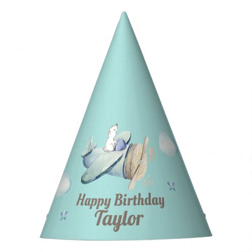 Little Boy Aviation Theme Happy Birthday with Name Party Hat