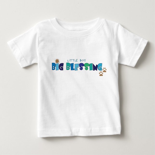 Little Boy, Big Blessing Christian baby t-shirt (Front)