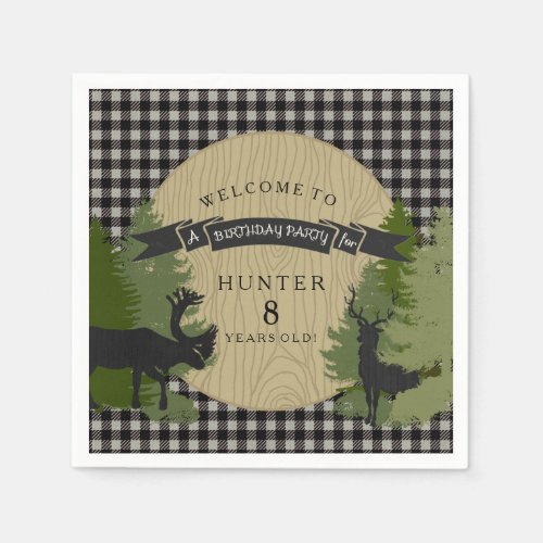 Little Boy Birthday Gray Black Deer Antlers Moose Napkins