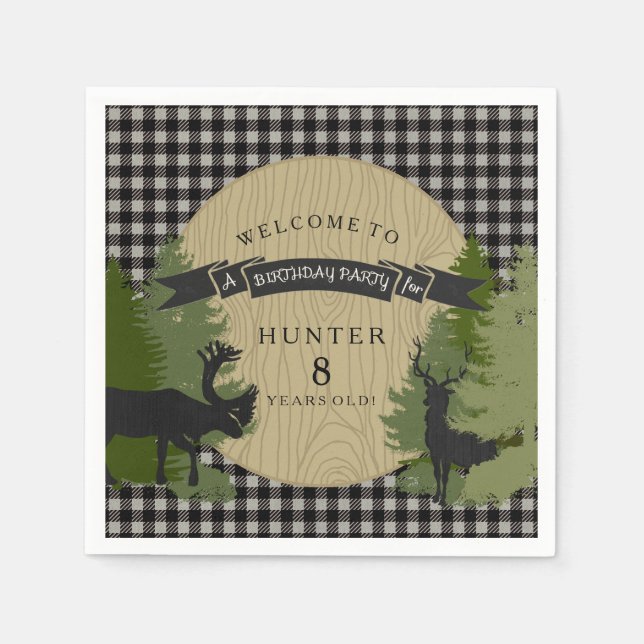 Little Boy Birthday Gray Black Deer Antlers Moose Napkins (Front)
