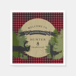 Little Boy Birthday Picnic Deer Antlers Moose Tree Napkins