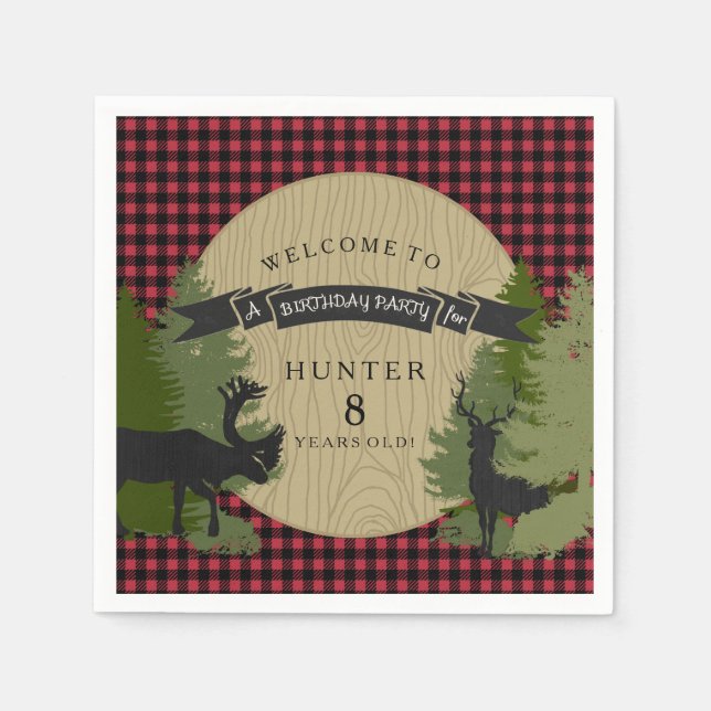 Little Boy Birthday Picnic Deer Antlers Moose Tree Napkins (Front)