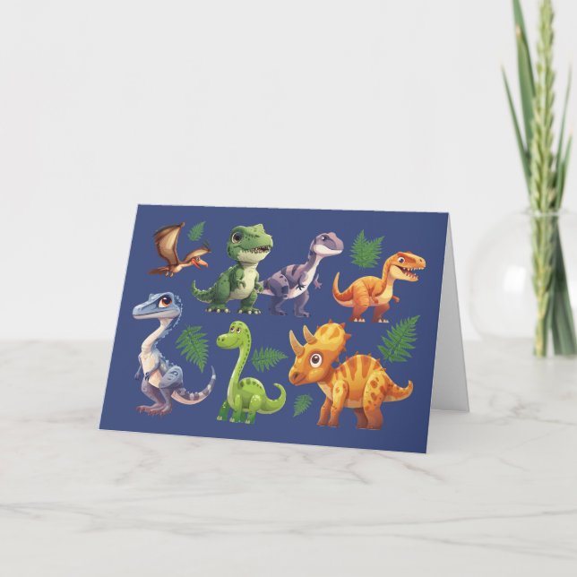 Little Boy Birthday Variety of Dinosaurs on Blue Card (Front)
