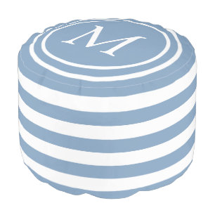 Little Boy Blue and White Stripe Monogram Pouf