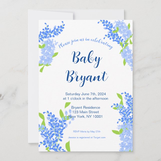Little Boy Blue Floral Baby Shower Invitation (Front)