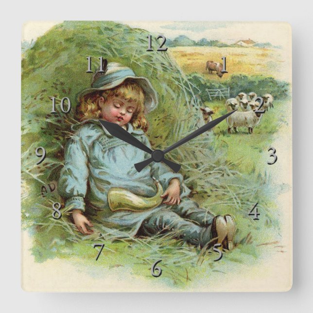Little Boy Blue Nursery Rhyme Square Wall Clock (Front)