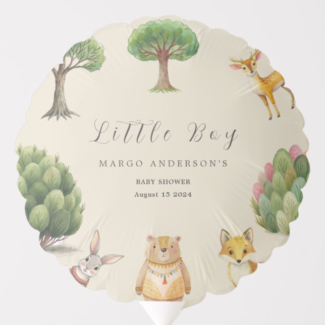 Little Boy Boho Woodland Animals Baby Shower Balloon (Front)