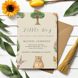 Little Boy Boho Woodland Animals Baby Shower Invitation