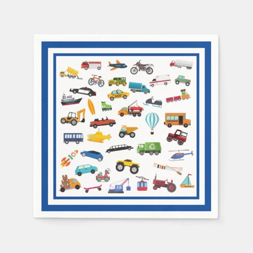 Little Boy Cars Vehicle Pattern Kid Birthday Party Napkins