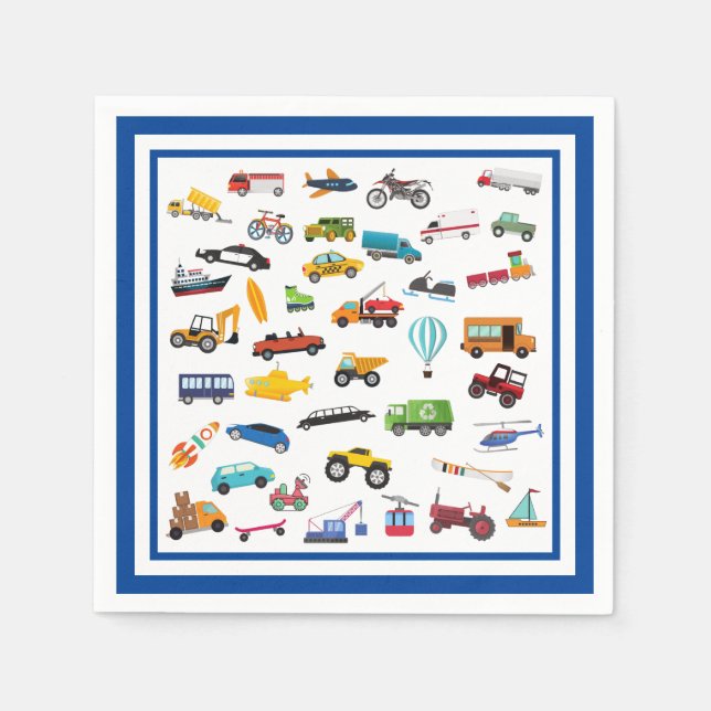 Little Boy Cars Vehicle Pattern Kid Birthday Party Napkins (Front)