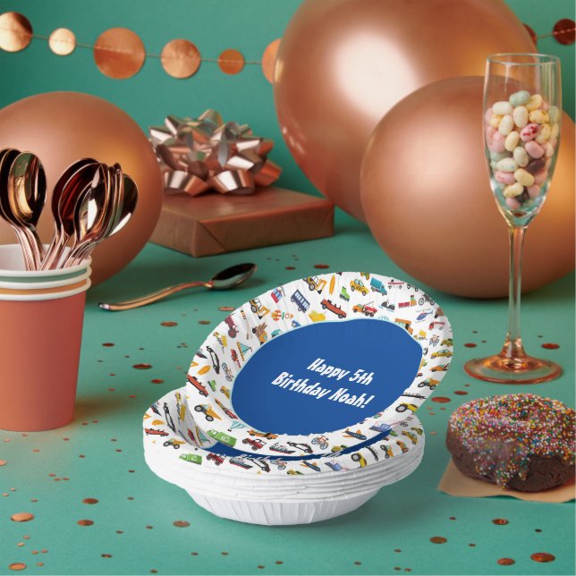 Little Boy Cars Vehicle Pattern Kid Birthday Party Paper Bowls (Multi)