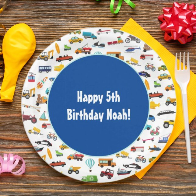 Little Boy Cars Vehicle Pattern Kid Birthday Party Paper Plates (Creator Uploaded)