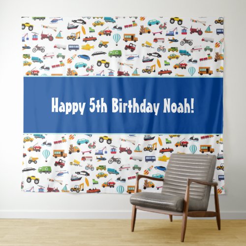 Little Boy Cars Vehicle Pattern Kid Birthday Party Tapestry