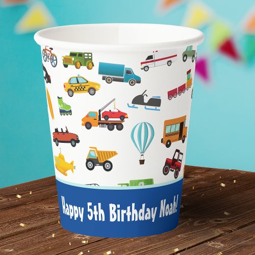 Little Boy Cars Vehicle Pattern Kid Happy Birthday Paper Cups