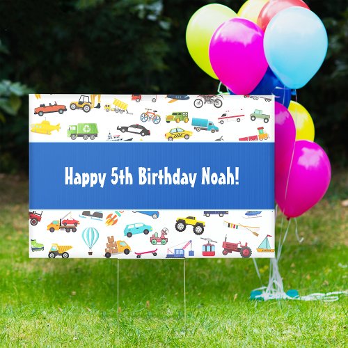 Little Boy Cars Vehicle Pattern Kid Happy Birthday Sign